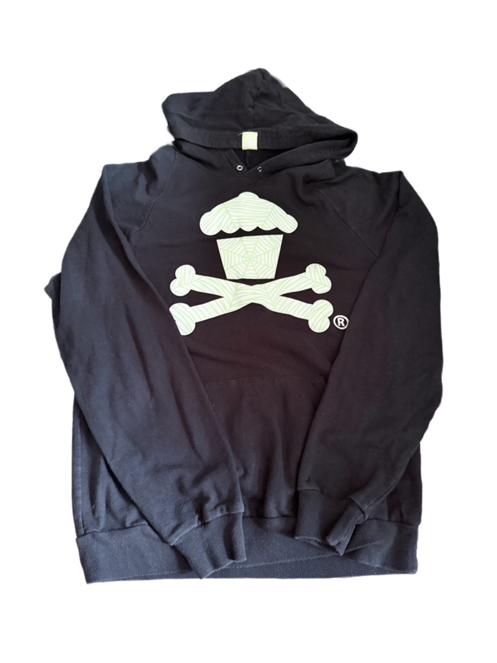 Johnny Cupcakes Black Hoodie with White Cupcake & Crossbones Graphic